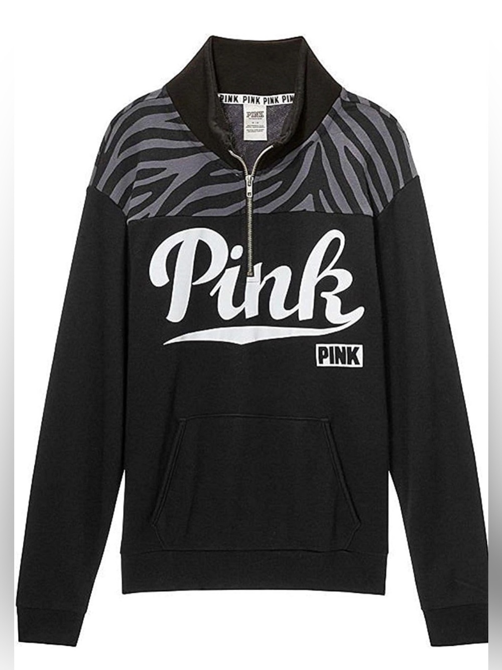 Victoria's Secret PINK Boyfriend Half Zip Sweatshirt Black Zebra Print medium